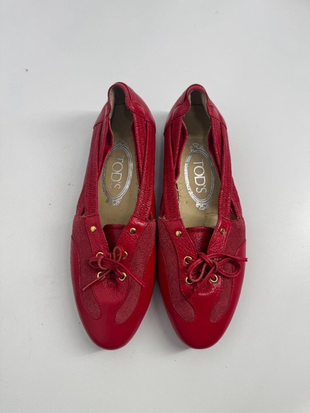 Tod's Red Leather & Suede Lace-Up Driving Loafers Size 35